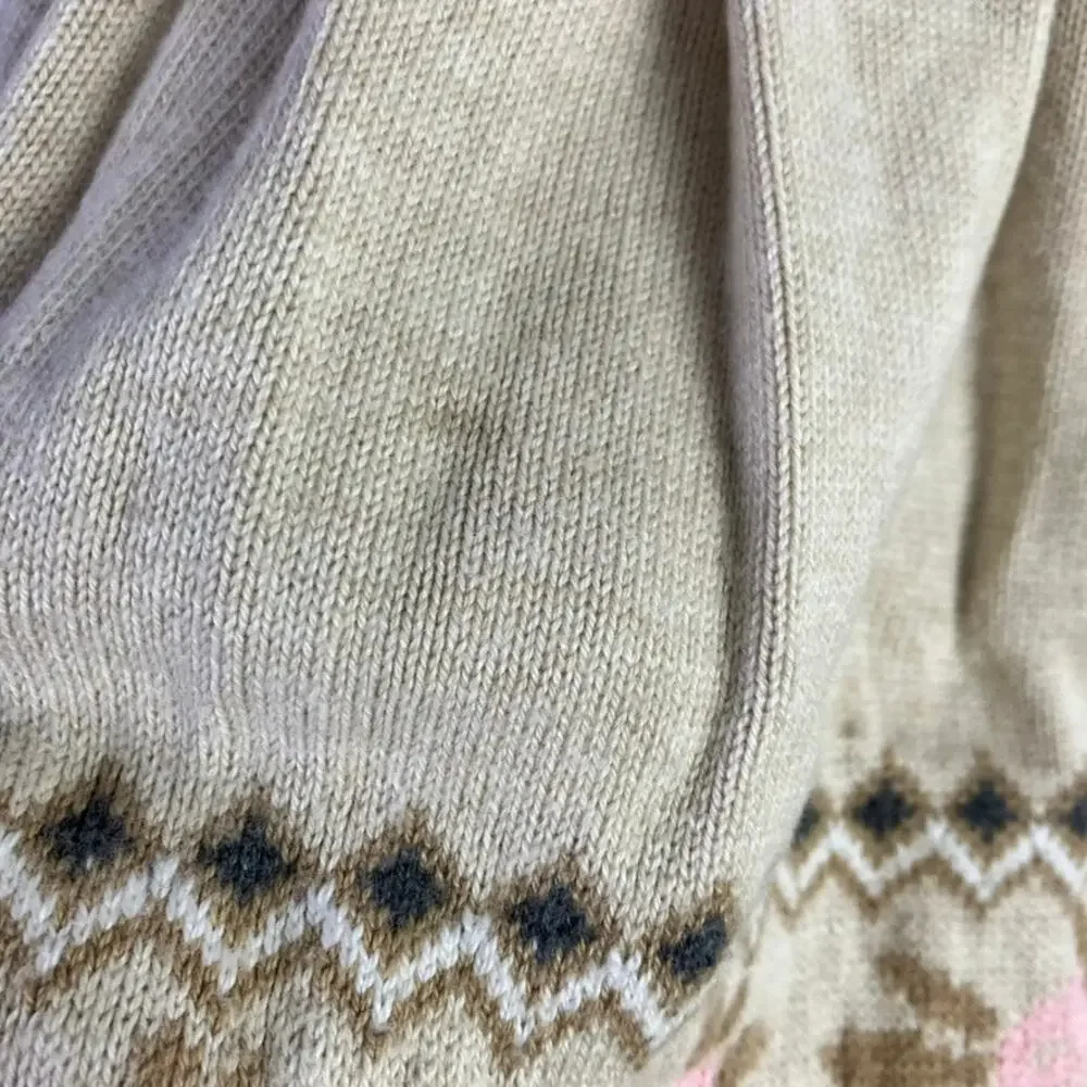 Janie and Jack 12-18m Fair Isle Flowers Knit Sweater Dress Beige Ruffle Autumn